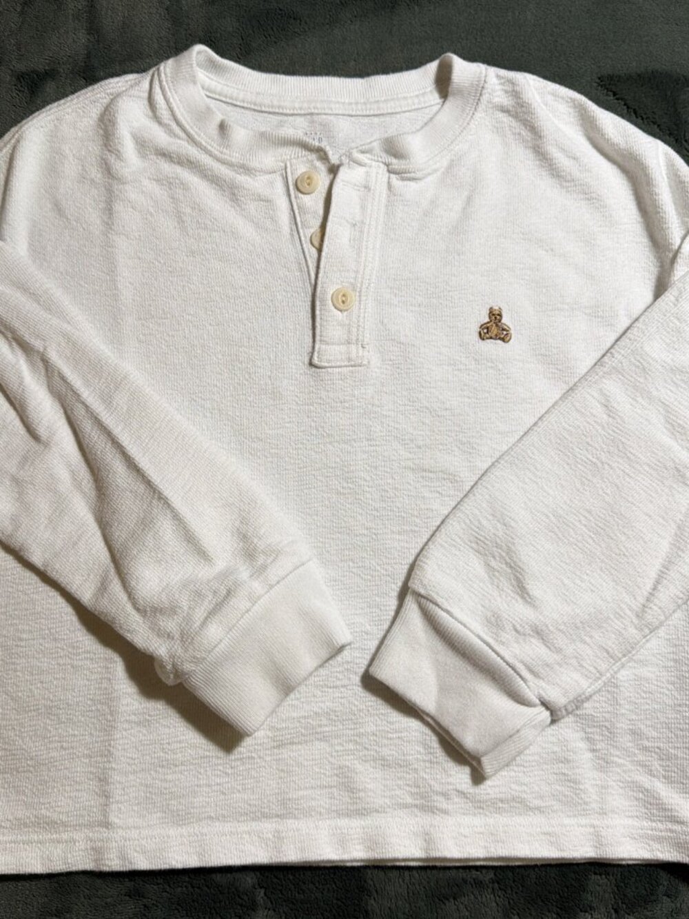 Gap Baby 5 Years White Long Sleeve T-Shirt 100% Cotton Embroidered Bear